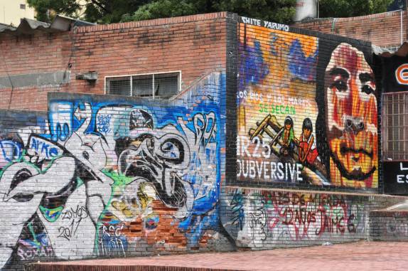 Arte nos muros da Candelária, no centro de Bogotá, na Colômbia